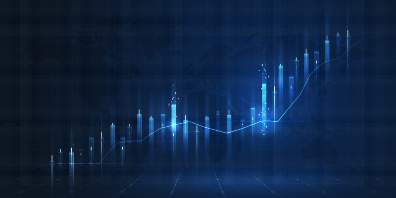 Market chart of business increase stock graph or investment financial data profit on growth money diagram background with success diagram exchange information.